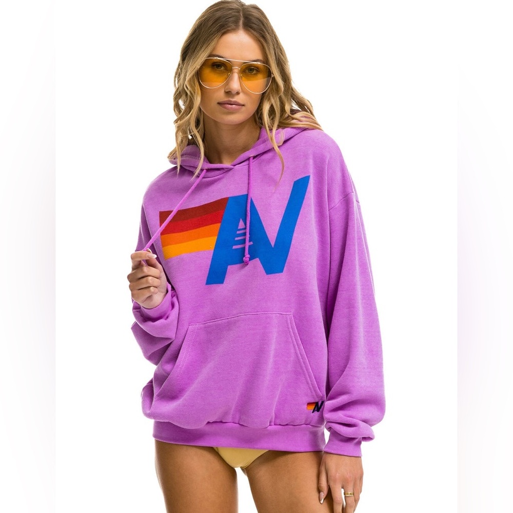 AVIATOR NATION LOGO STITCH PULLOVER RELAXED HOODIE - NEON PURPLE